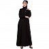 Designer abaya with piping on front-Black-red